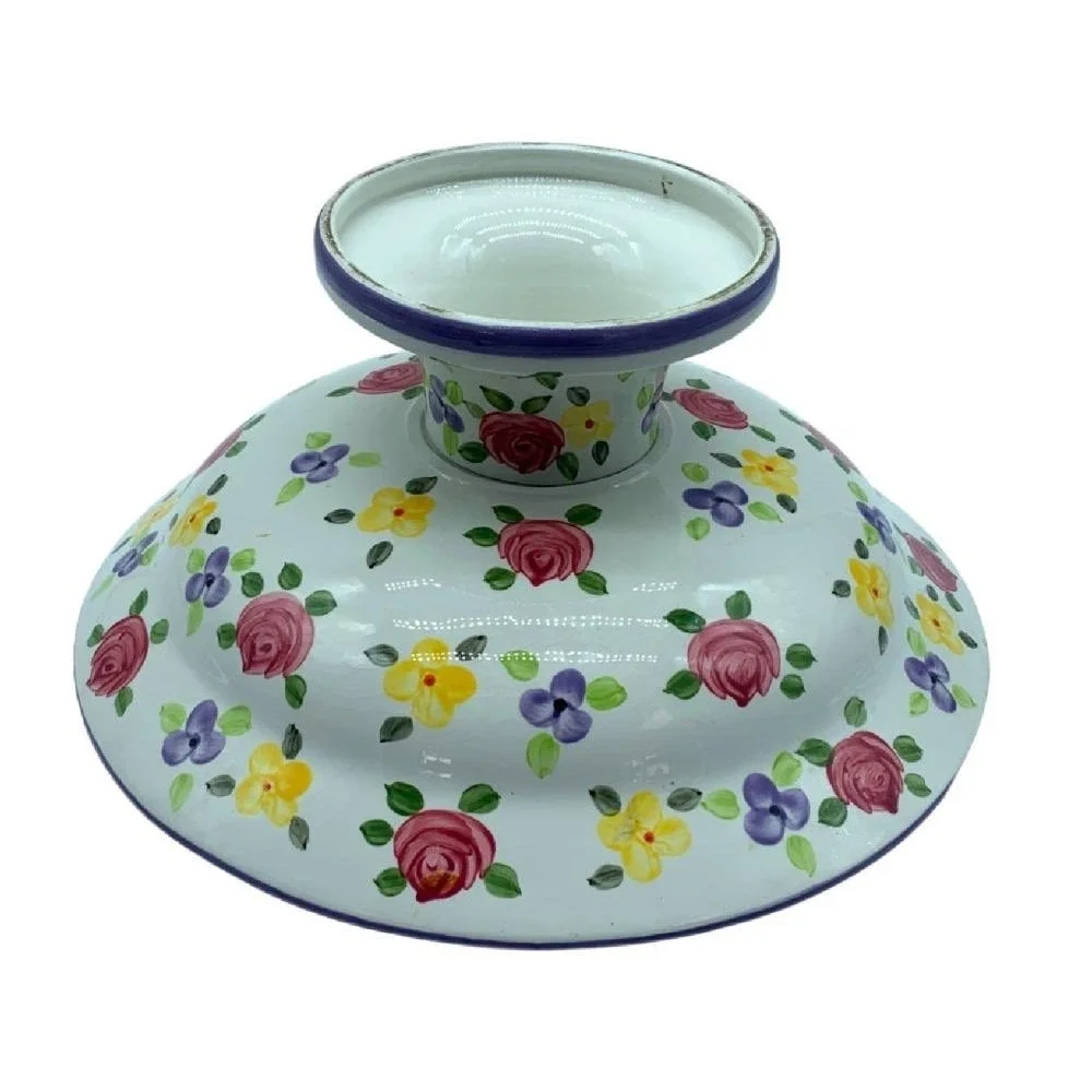 Don Swanson TableTops Unlimited Hand Painted‎ Chintz Pedestal Fruit Bowl Vintsge